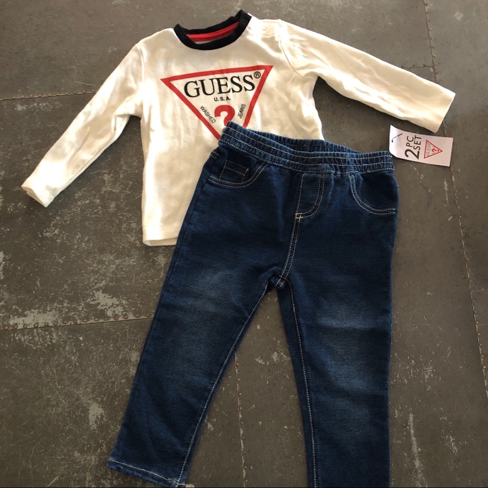GUESS Jeans Baby Girl 2pc Logo Tee & Denim Set 18M